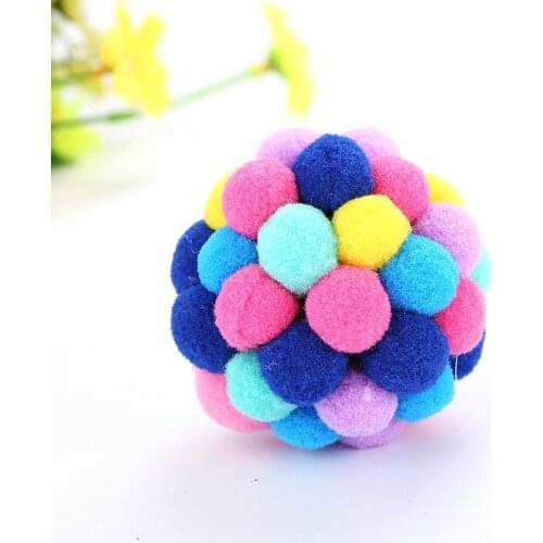Cute plush Bouncy Ball Pet Cat Toy Colorful Handmade Bells Built-In Catnip Interactive Toy Cat nature Mice Animal Toys