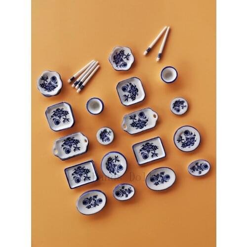 Dollhouse Miniature Ceramic Tableware Model Mini Food Plate Plate Bowl Chopsticks OB11 Scene House Food Play with Toys