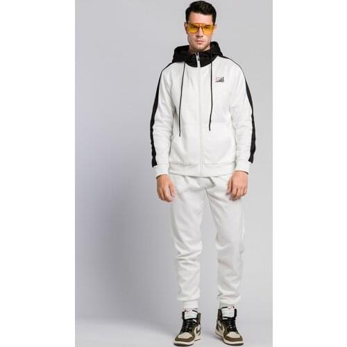 Mens Hooded Sweatshirt Suit Simple Casual Zipper Contrast Cardigan Hoodies With Pocket and Drawstring Trousers Set