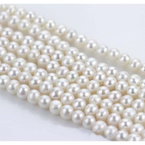 2 strands 6-10mm Genuine Natural AA+ high quality natural near round pearl loose beads 15.5"