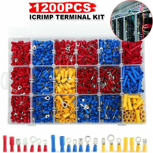 1200pcs Crimp Spade Terminal Assorted Electrical Wire Cable Connector Kit Crimp Spade Insulated Ring Fork Spade Butt Set