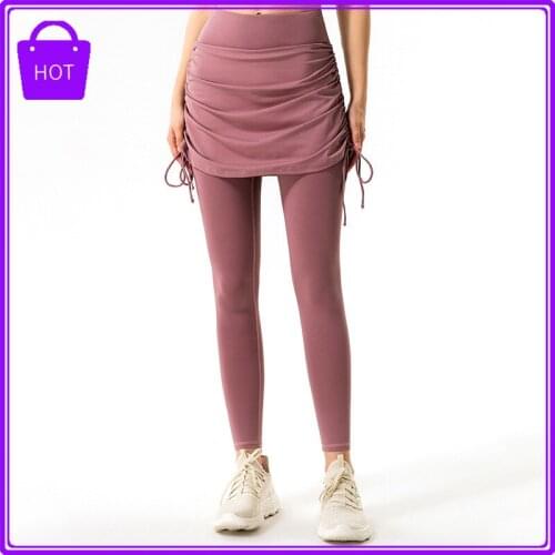 Alo Yoga Fall New Fake Two Piece Yoga Pants Pleated High Waist Hip Lifting Sports Shaping Skirt Pants Running Fitness Tights