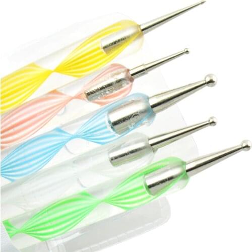 Hot 2way Nail Dotting Pen,5pcs/lot Marbleizing Nail Polish Paint Manicure Dot Nail Art Set,DIY Nail Rhinestone Decoration Tools