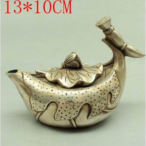 Rare Old Ming Dynasty silver Lotus root Flagon/Teapot,with mark,,hand-carved crafts,Decoration,Free shipping