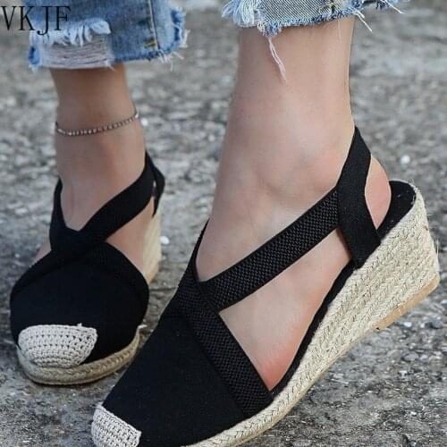 Womens Ankle Strap Sandals Comfortable Slippers Ladies Womens Casual Shoes Breathable Flax Hemp Canvas Pumps Zapatillas Mujer