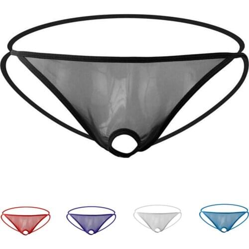 Sexy men underwear transparent hole gauze G-string male thongs and g strings hot erotic ZJH010t