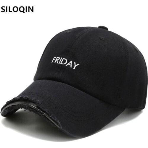 SILOQIN New Washed Cotton Sports Cap Novelty Damaged Letter Embroidery Baseball Caps For Men Women Adjustable Size Couple Hats