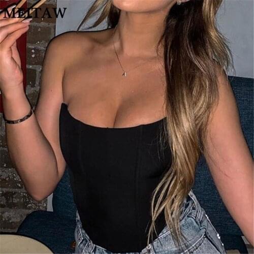 Sexy Strapless Backless Crop Tops 2020 Casual Solid Slash Neck Wrapped Chest Tank Top Women Summer Light Satin Tops