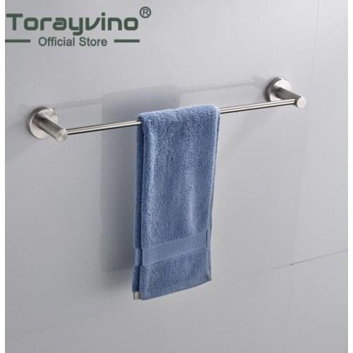 Torayvino Nickel Brushed Stainless Steel Wall Mount Bathroom Towel Rail Holder Storage Rack Shelf Single Layer Towel Holder