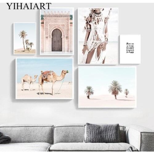 Tropical Boho Girl Canvas Wall Art Print Painting Nordic Poster Desert Travel Architecture Decorative Picture Living Room Decor
