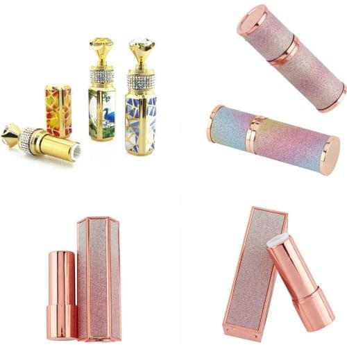 Lipstick Tubes Cosmetic Jar Super Flash Square Round Empty Lip Balm Organizer Flash Pink Spring Press Sticker Makeup Containe