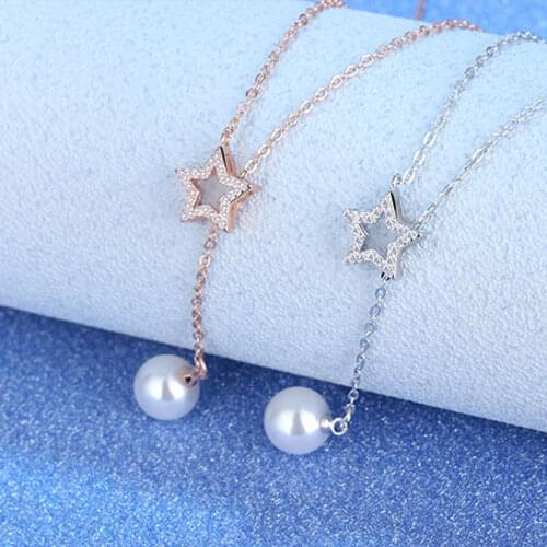 925 Sterling Silver Fashion Star Pearl Pendants And Necklaces For Women Wedding Party Vintage Jewelry 2021 Gift Free Shipping