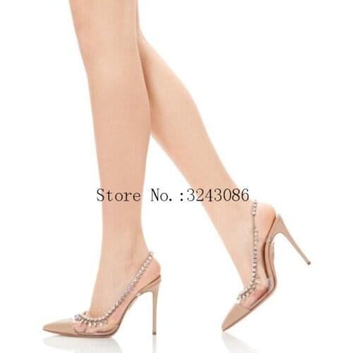 Women String Bead Crystal Sandals Shoes Sexy Mixed Color PVC Leather Slingback Wedding Shoes Lady Fashion Banquet Shoes Pumps