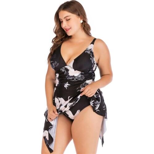 Womens Plus Size Monokini One Piece Swimsuit Female Swim-dress Print Swimwear Bathing Suit Beachwear Vintage Swim Skirt 5XL