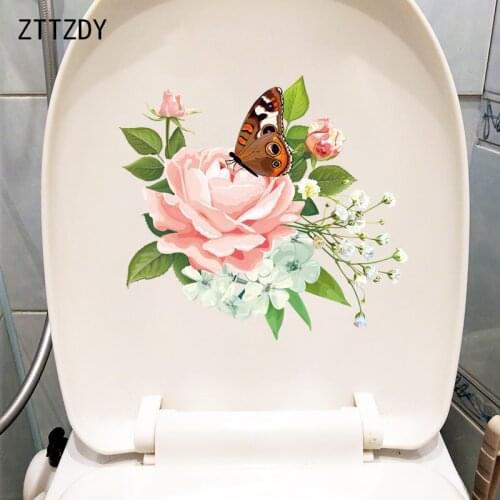 ZTTZDY 23.2×21.4CM Pink Peony Creative Bathroom Decoration WC Toilet Stickers Home Wall Accessories T2-1067