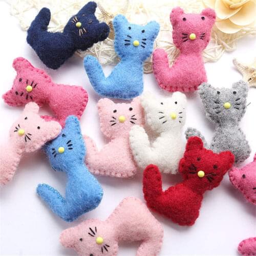 1PC Cat Animal Wool Felt DIY Craft Poke DIY Kits Multiuse Christmas Tree Decorations Brooch Children Hair Band Pink White Blue