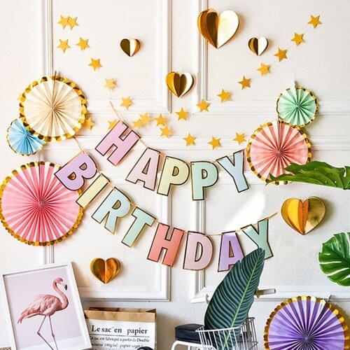 Happy Birthday Banner Paper Candy Pastel Garland Bunting Multi Themes Baby Shower First Birthday Decoration Photo Booth Flag