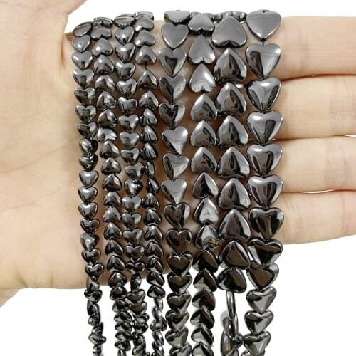 Black Natural Hematite Stone Loose Spacer Beads for Jewelry Making DIY Necklace Bracelet 4/6/8/10mm Heart Shape Accessories B285