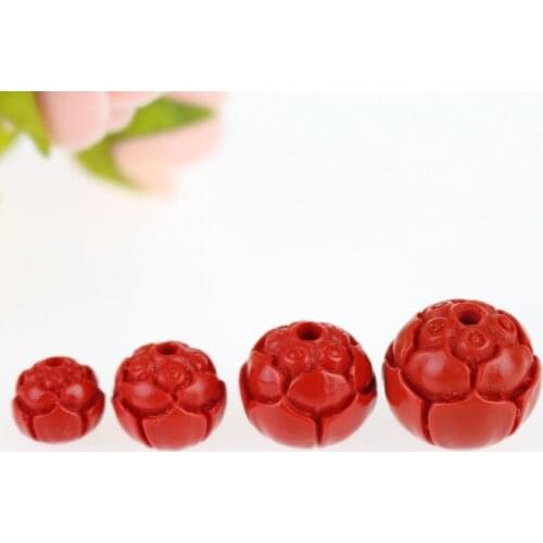 10pcs/lot Handcraft Cinnabar Carved Lotus Flower Charm Necklace Ring Earrings Fittings Buddha Beads Spacer DIY Jewelry Making