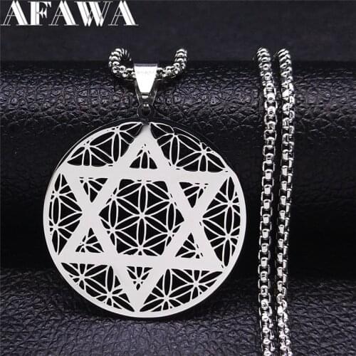 Stainless Steel Flower of Life Judaism Hexagram Necklaces Chain Women/Men Statement Necklace Jewelry collar acero N7025S02