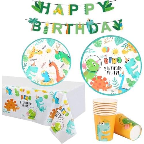 Dinosaur Disposable Party Tableware Diosaur Happy Birthday Party Decoration For Kid Baby Shower Diosaur Birthday Party Supplies