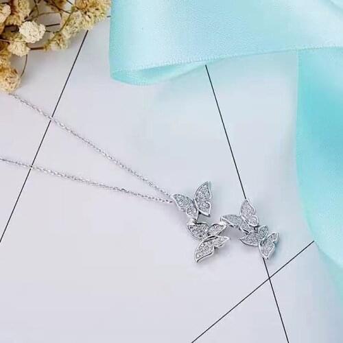 Designer Fashion 925 Sterling Silver Jewelry 3A Cubic Zirconia Party Butterfly Necklace