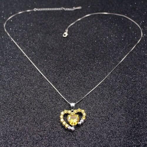 Hermosa Royal Heart Gifts YellowCitrine Silver Color For Women Charms Pendant Chain Necklace 20 Inch