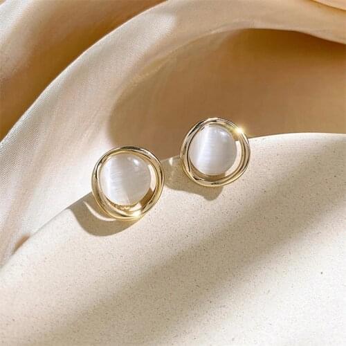 Korean Round Opal Clip on Earrings Jewelry Minimalist Style Resin Stone Geometric Clip Earrings Without Piercing for Women