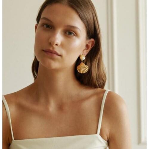 Korean Delica Shell Pearls Earrings Set For Women Metal Alloy Gold Stud Earrings Fashion Jewelry Pendientes Party Gift