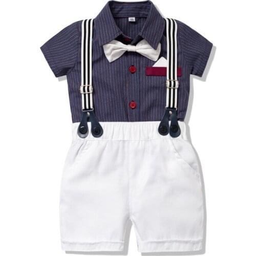 Newborn Baby Boy Set Summer Gentleman Kids Wedding Suit For Boy 0-18 Months Bodysuit+Belt Pants Baby Boy Clothing Party Birthday