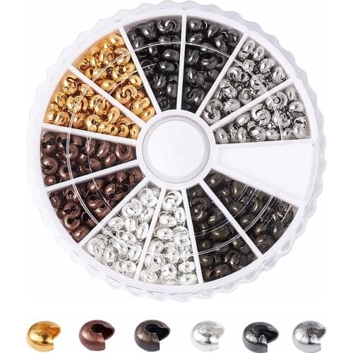 Pandahall 500pcs/box 6 Colors Iron Crimp Beads Covers Half Round Open End Tips For DIY Jewelry Making Necklaces Bracelets 3mm
