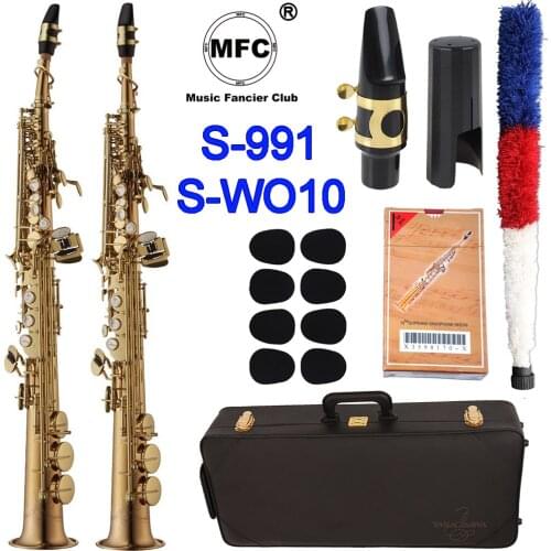 MFC Soprano Saxophone S-991 S-WO10 Gold Lacquer Sax Soprano Mouthpiece Ligature Reeds Neck Musical Instrument Accessories