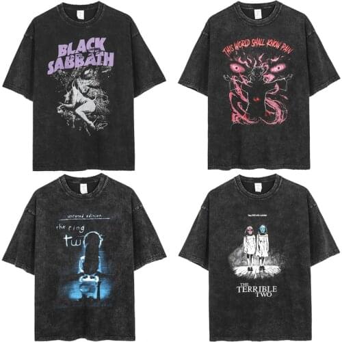 2021 Anime pain printed mens t shirt retro washed 100% cotton tops t harajuku tshirt hip hop streetwear mens t-shirts