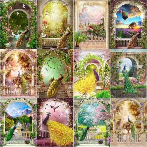 CHENISTORY Diy Pictures By Number Peacock Animal Kits Drawing On Canvas Arch Landscape Handpainted Picture Art Gift Home Decor