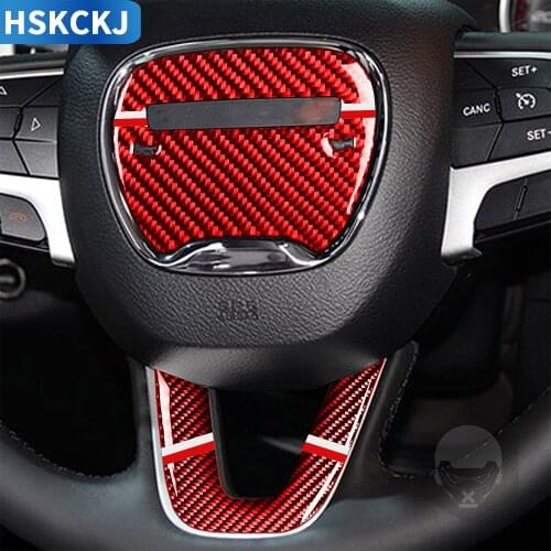For Dodge Challenger 2015 Up 2PCS Carbon Fiber Sticker Steering Wheel Logo Emblem Subscript strips Interiors Car Accessories