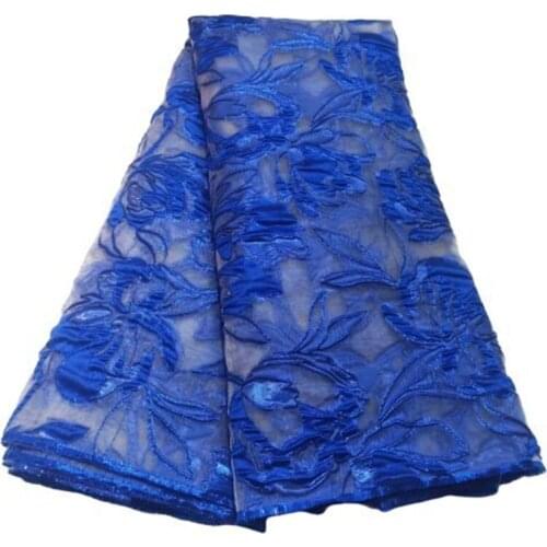 Royal blue Newest French Lace Fabric Heavy Embroidery African Mesh Lace Fabric New Design Organza Laces For Wedding Party Sew