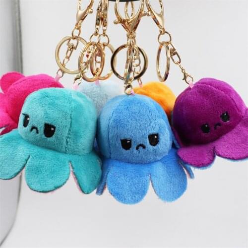 New Product Octopus Keychain Fashion Stuffed Two Sides Octopus Keychain and Turn Over Bag Pendant Plush Animal Keyring Hot Sale