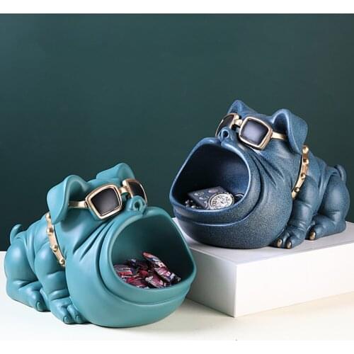 Animal Dog Shape Storage Tray Statue Nordic Style Figurine Desk Key Plate Coin Bank Sundries Box Sculpture For Home Decoration