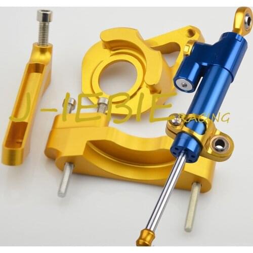 CNC Steering Damper Stabilizer and Gold Bracket Mounting For Suzuki GSXR 600/750 GSXR600 GSXR750 2004-2005