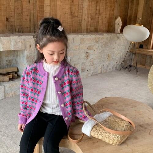 Girls Sweater Kids Babys Coat Outwear 2021 Purple Thicken Warm Winter Autumn Knitting Tops Pure Cotton Cardigan Childrens Clot