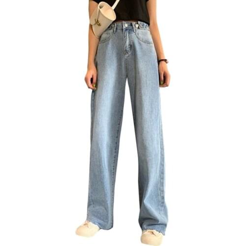 Spring Autumn 2020 high-waist straight-leg jeans female Hong Kong flavor Korean thin loose wide-leg pants mopping long pants