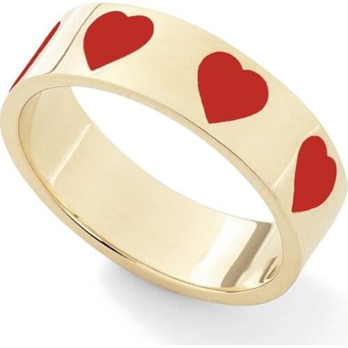 Vintage Enamel Love Heart Shape Finger Rings For Women Girl White/Black/Red/Pink/Blue Colorful Heart Round Ring Wedding Jewelry