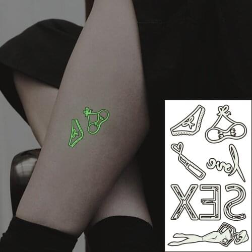 Waterproof Temporary Luminous Tattoo Sticker Sexy Girl Bikini Pattern Letter Love Flash Tatoo Fake Tatto for Kids Women Men