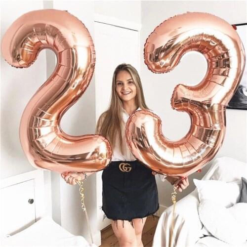 32 40 Inch Number Balloons Big Rose Gold Silver Figure Foil Balloon Wedding Happy Birthday Party Decoration Baby Shower Balloons