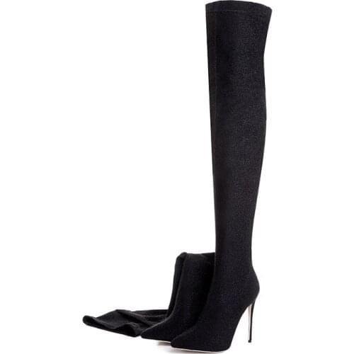 2021 Winter Autumn Women Over The Knee Sock Boots Thin High Heels Long Boots Female Pointed Toe Slipe On Shoes