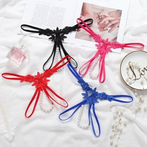 Women panties lingerie sexy pearl Thongs underwear flower g-strings ropa interior femenina sex bragas mudante 6colors XXS-XL