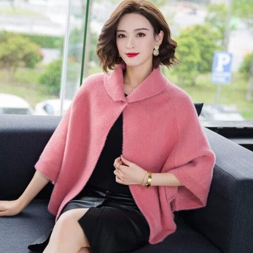 Women Floral Faux Mink Cape Coat Womens Bat Loose Large Size Sweater Cardigan Shawl Cape Cloak