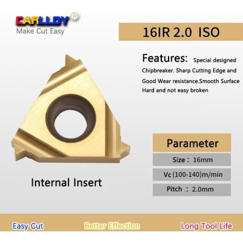 10pcs 2.0 pitch Thread Insert 16NR2.0ISO Yellow Right Hand Internal Threading Tips 16IR2.0ISO 79JY0