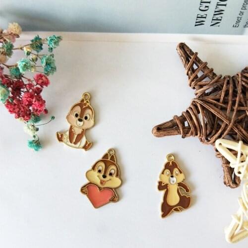 10pcs Cartoon Squirrel Enamel Charms Pendants Lovely Animals Alloy Pendants DIY Earring Keychain Jewelry Accessory Dangle FX169