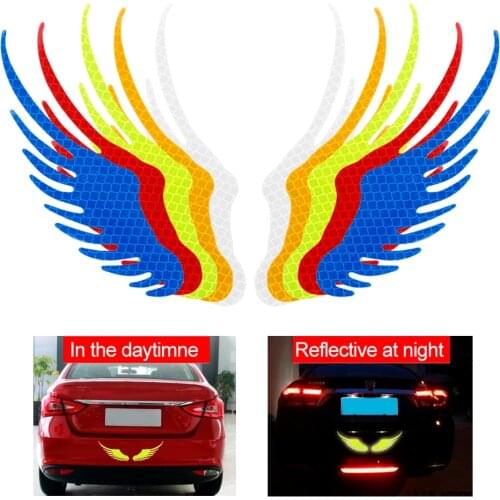 2pcs/pair Safety Warning Reflective Car Sticker Angel Wings Reflective Warning Funny Decal Sticker Motorbike Reflective Sticker